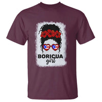 Boricua Girl T Shirt Messy Bun Puerto Rican Flag Hibiscus Flower - Wonder Print Shop