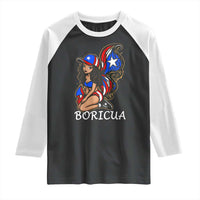 Puerto Rico Pin Up Girl Raglan Shirt Taino Boricua Puerto Rican Flag - Wonder Print Shop