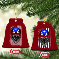 Skull Puerto Rican American Flag Ceramic Ornament With Bandana