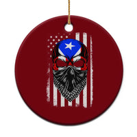 Skull Puerto Rican American Flag Ceramic Ornament With Bandana