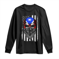 Skull Puerto Rican American Flag Long Sleeve Shirt With Bandana