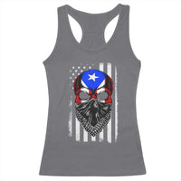 Skull Puerto Rican American Flag Racerback Tank Top With Bandana