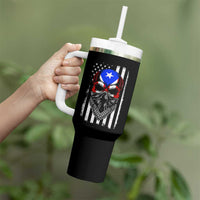 Skull Puerto Rican American Flag Tumbler With Handle With Bandana