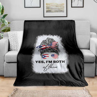 Yes I’m Both Puerto Rican American Throw Blanket Messy Bun Boricua Woman Pride