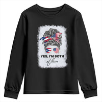 Yes I’m Both Puerto Rican American Youth Sweatshirt Messy Bun Boricua Woman Pride