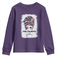 Yes I’m Both Puerto Rican American Youth Sweatshirt Messy Bun Boricua Woman Pride