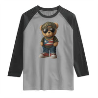 Camo Teddy Bear Puerto Rico Flag Raglan Shirt Camouflage Rican Boricua - Wonder Print Shop