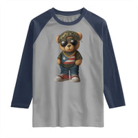Camo Teddy Bear Puerto Rico Flag Raglan Shirt Camouflage Rican Boricua - Wonder Print Shop