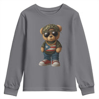 Camo Teddy Bear Puerto Rico Flag Youth Sweatshirt Camouflage Rican Boricua - Wonder Print Shop