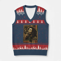 Vintage Marley Guitarist V-Neck Knit Sweater Vest Rastaman Rastafari Music Vibes Only Rasta Jamaica Reggae - Wonder Print Shop