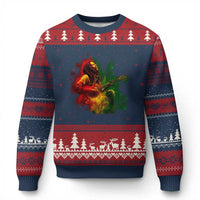 Marley Guitarist Ugly Christmas Sweater Smoke Cannabis Leaf 420 Rastafari Rasta Reggae Music - Wonder Print Shop
