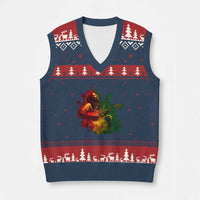 Marley Guitarist V-Neck Knit Sweater Vest Smoke Cannabis Leaf 420 Rastafari Rasta Reggae Music - Wonder Print Shop