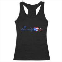 Puerto Rico Flag Racerback Tank Top Heartbeat EKG Pulse Boricua Pride Summer Beach - Wonder Print Shop