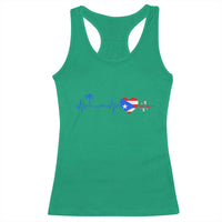 Puerto Rico Flag Racerback Tank Top Heartbeat EKG Pulse Boricua Pride Summer Beach - Wonder Print Shop