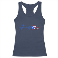 Puerto Rico Flag Racerback Tank Top Heartbeat EKG Pulse Boricua Pride Summer Beach - Wonder Print Shop