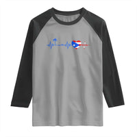 Puerto Rico Flag Raglan Shirt Heartbeat EKG Pulse Boricua Pride Summer Beach - Wonder Print Shop