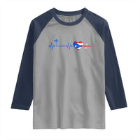 Puerto Rico Flag Raglan Shirt Heartbeat EKG Pulse Boricua Pride Summer Beach - Wonder Print Shop
