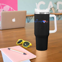 Puerto Rico Flag Tumbler With Handle Heartbeat EKG Pulse Boricua Pride Summer Beach - Wonder Print Shop