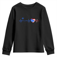 Puerto Rico Flag Youth Sweatshirt Heartbeat EKG Pulse Boricua Pride Summer Beach - Wonder Print Shop