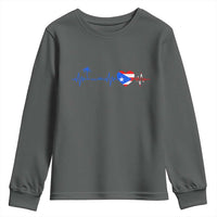 Puerto Rico Flag Youth Sweatshirt Heartbeat EKG Pulse Boricua Pride Summer Beach - Wonder Print Shop