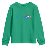 Puerto Rico Flag Youth Sweatshirt Heartbeat EKG Pulse Boricua Pride Summer Beach - Wonder Print Shop