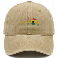 Heart Ghana Flag Washed Cotton Baseball Cap Heartbeat EKG Pulse Proud Ghanaian