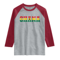 Ghana Flag Raglan Shirt Varsity Lettering Design Ghanaian Pride Heritage Graphic