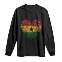 Ghana Flag Heart Ghanaian Flag Long Sleeve Shirt Heart Fireworks Patriotic Independence Day Celebration Graphic