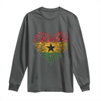 Ghana Flag Heart Ghanaian Flag Long Sleeve Shirt Heart Fireworks Patriotic Independence Day Celebration Graphic