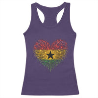 Ghana Flag Heart Ghanaian Flag Racerback Tank Top Heart Fireworks Patriotic Independence Day Celebration Graphic