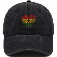 Ghana Flag Heart Ghanaian Flag Washed Cotton Baseball Cap Heart Fireworks Patriotic Independence Day Celebration Graphic