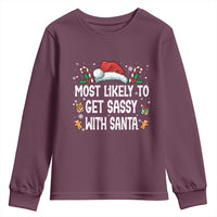 Family Matching Christmas Youth Sweatshirt Funny Most Likely To Get Sassy With Santa - Wonder Print Shop