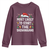 Family Matching Christmas Youth Sweatshirt Most Likely To Start All The Shenanigans - Wonder Print Shop