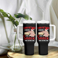 Torn Between Looking Like A Snack Or Eating One Christmas Tumbler With Handle Debbies Tree Cake - Wonder Print Shop