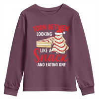 Torn Between Looking Like A Snack Or Eating One Christmas Youth Sweatshirt Debbies Tree Cake - Wonder Print Shop