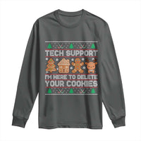 Funny Christmas Tech Support Long Sleeve Shirt Computer Programmer Gift Here To Delete Cookies Ugly Xmas - Wonder Print Shop