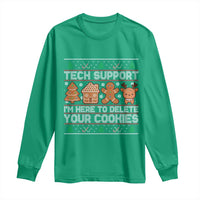 Funny Christmas Tech Support Long Sleeve Shirt Computer Programmer Gift Here To Delete Cookies Ugly Xmas - Wonder Print Shop