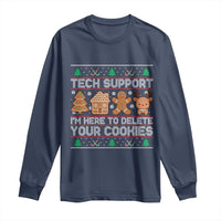 Funny Christmas Tech Support Long Sleeve Shirt Computer Programmer Gift Here To Delete Cookies Ugly Xmas - Wonder Print Shop