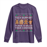 Funny Christmas Tech Support Long Sleeve Shirt Computer Programmer Gift Here To Delete Cookies Ugly Xmas - Wonder Print Shop