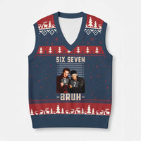 Funny 6 7 Meme V-Neck Knit Sweater Vest Retro Home Xmas Movie Alone - Wonder Print Shop