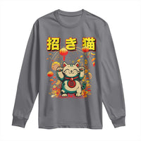 Maneki Neko Long Sleeve Shirt Kawaii Japanese Lucky Cat Waving