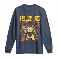 Maneki Neko Long Sleeve Shirt Kawaii Japanese Lucky Cat Waving