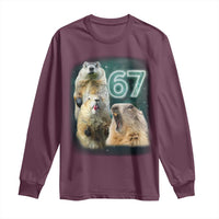 67 Meme Groundhog Long Sleeve Shirt Howling At The Moon Funny Six Seven Meme Ground Hog Day - Wonder Print Shop