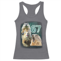 67 Meme Groundhog Racerback Tank Top Howling At The Moon Funny Six Seven Meme Ground Hog Day - Wonder Print Shop