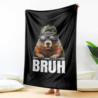Bruh Groundhog Throw Blanket Funny Woodchuck Camo Hat Youth Teens Kids Slang - Wonder Print Shop
