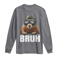 Bruh Groundhog Long Sleeve Shirt Funny Woodchuck Camo Hat Youth Teens Kids Slang - Wonder Print Shop