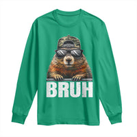 Bruh Groundhog Long Sleeve Shirt Funny Woodchuck Camo Hat Youth Teens Kids Slang - Wonder Print Shop