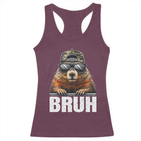 Bruh Groundhog Racerback Tank Top Funny Woodchuck Camo Hat Youth Teens Kids Slang - Wonder Print Shop