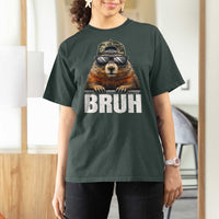 Bruh Groundhog T Shirt For Women Funny Woodchuck Camo Hat Youth Teens Kids Slang - Wonder Print Shop