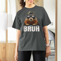 Bruh Groundhog T Shirt For Women Funny Woodchuck Camo Hat Youth Teens Kids Slang - Wonder Print Shop